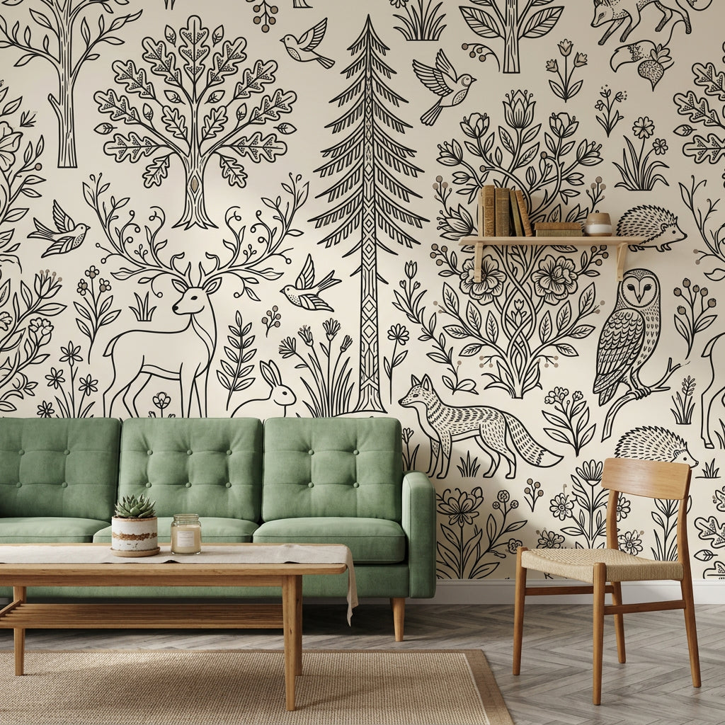 Woodland Wallpaper Forest Toile Removable Wall Decor