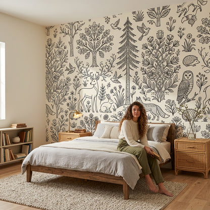 Woodland Wallpaper Forest Toile Removable Wall Decor