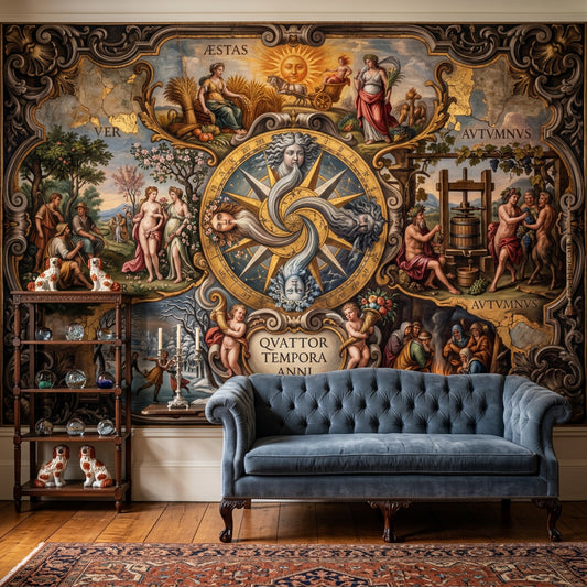 Four Seasons Wallpaper Baroque Frame Removable Zodiac Medallion Wall Decor