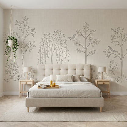 Woodland Wallpaper Forest Landscape Line Art Removable Wall Decor