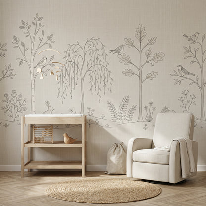 Woodland Wallpaper Forest Landscape Line Art Removable Wall Decor