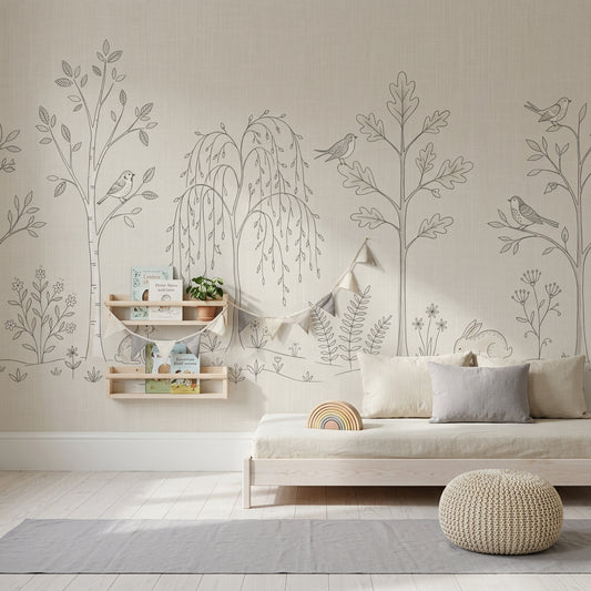 Woodland Wallpaper Forest Landscape Line Art Removable Wall Decor