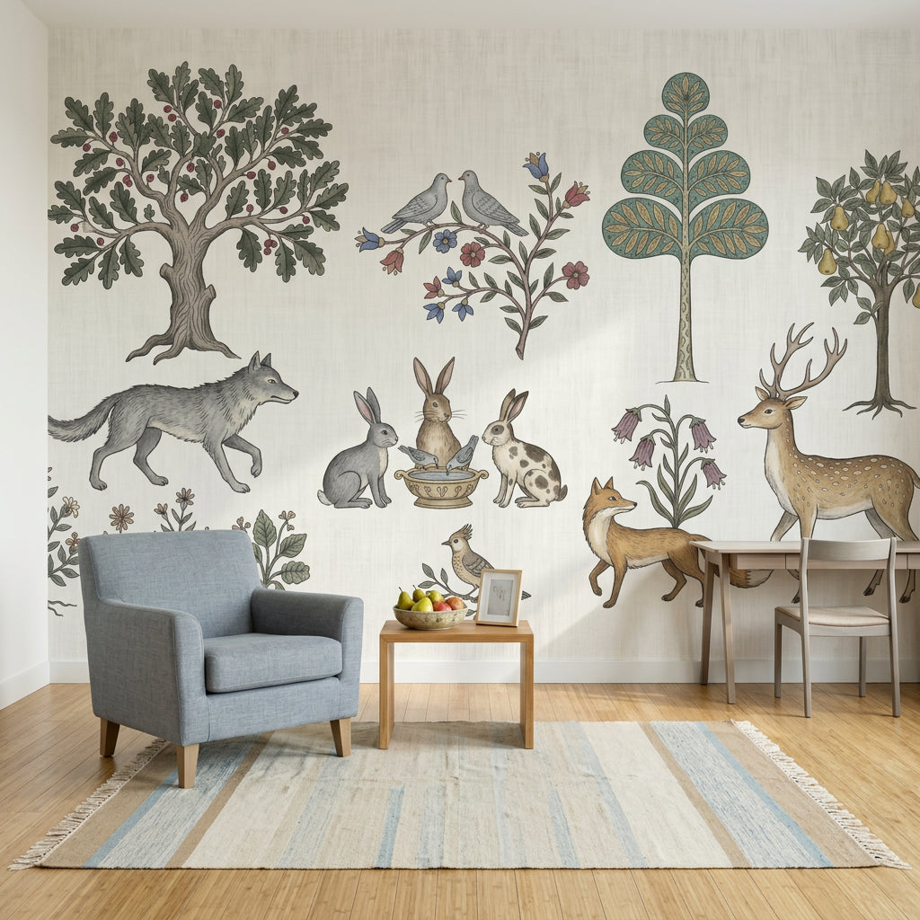 Woodland Wallpaper Toile Forest Animals Wall Mural