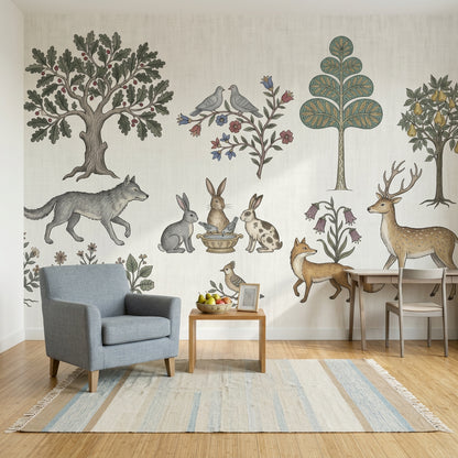 Woodland Wallpaper Toile Forest Animals Wall Mural
