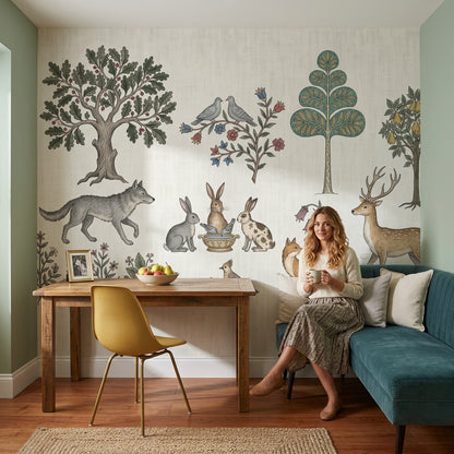 Woodland Wallpaper Toile Forest Animals Wall Mural