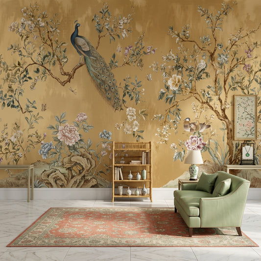 Muted Green Wallpaper Chinoiserie Vintage Removable Wall Decor