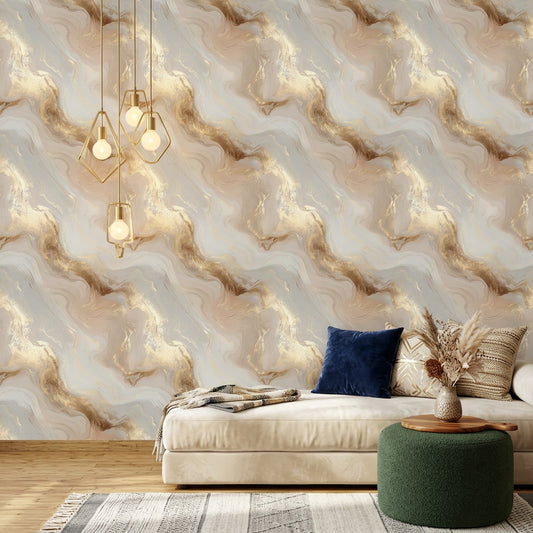 Abstract Marble Wallpaper Fluid Swirl Metallic Gold Removable Wall Decor