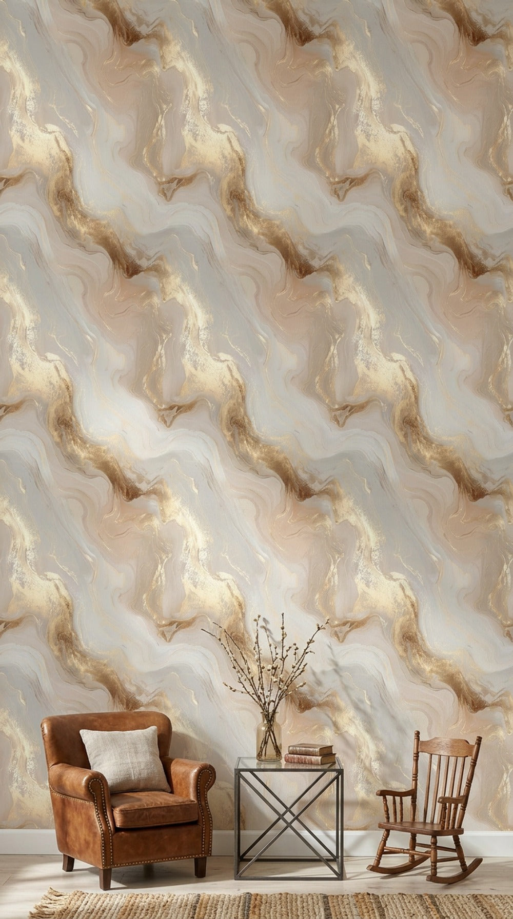 Abstract Marble Wallpaper Fluid Swirl Metallic Gold Removable Wall Decor