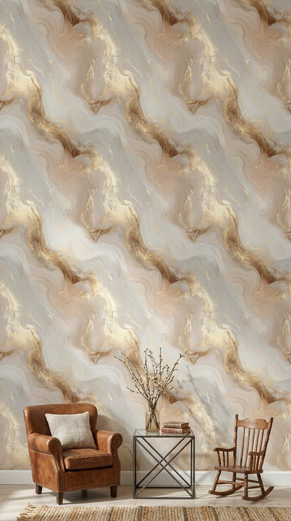 Abstract Marble Wallpaper Fluid Swirl Metallic Gold Removable Wall Decor