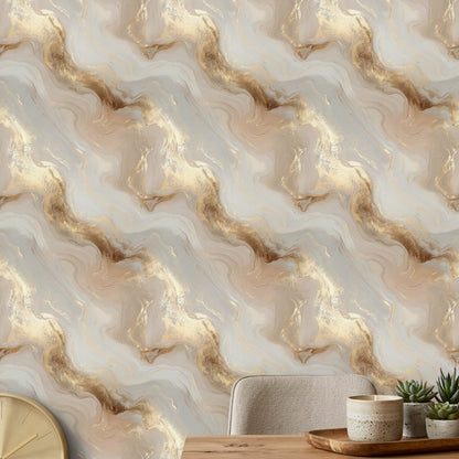 Abstract Marble Wallpaper Fluid Swirl Metallic Gold Removable Wall Decor