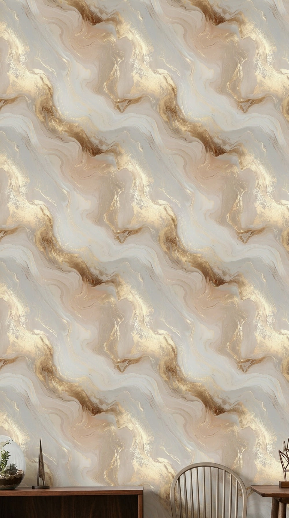 Abstract Marble Wallpaper Fluid Swirl Metallic Gold Removable Wall Decor