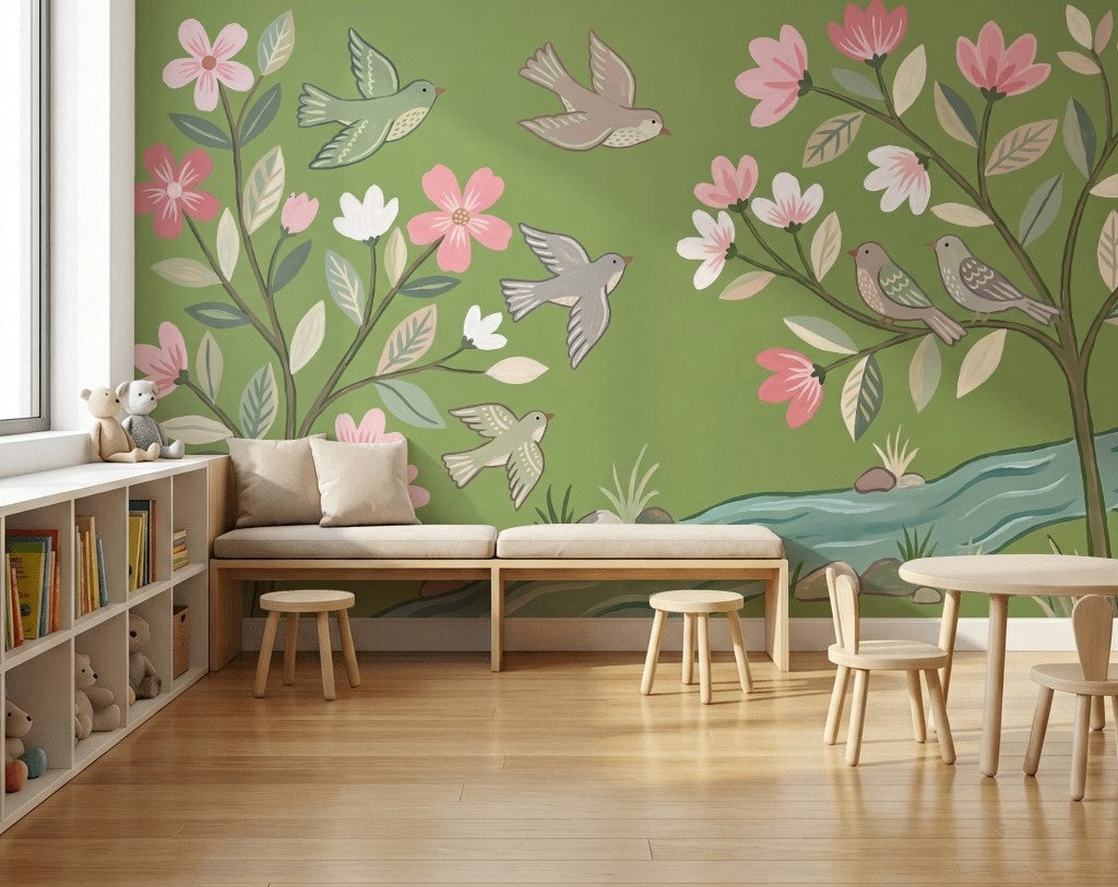 Spring Blossoms Wallpaper Floral Branches Birds Wall Mural
