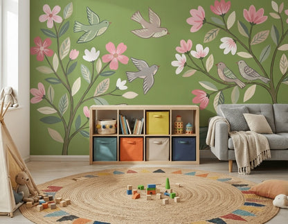 Spring Blossoms Wallpaper Floral Branches Birds Wall Mural