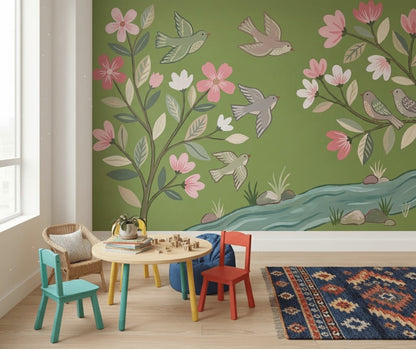 Spring Blossoms Wallpaper Floral Branches Birds Wall Mural