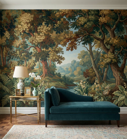 Woodland Landscape Wallpaper Forest Botanical Foliage Wall Mural