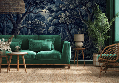 Moonlit Forest Wallpaper Winding Creek Night Landscape Removable Wall Decor