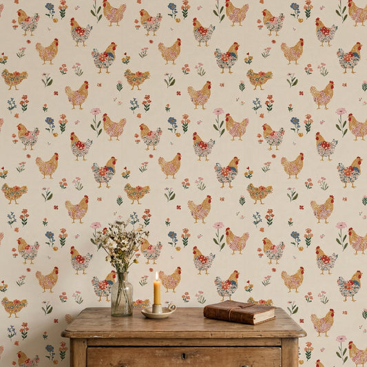 Chickens Wallpaper Roosters Removable Floral Wall Double Roll