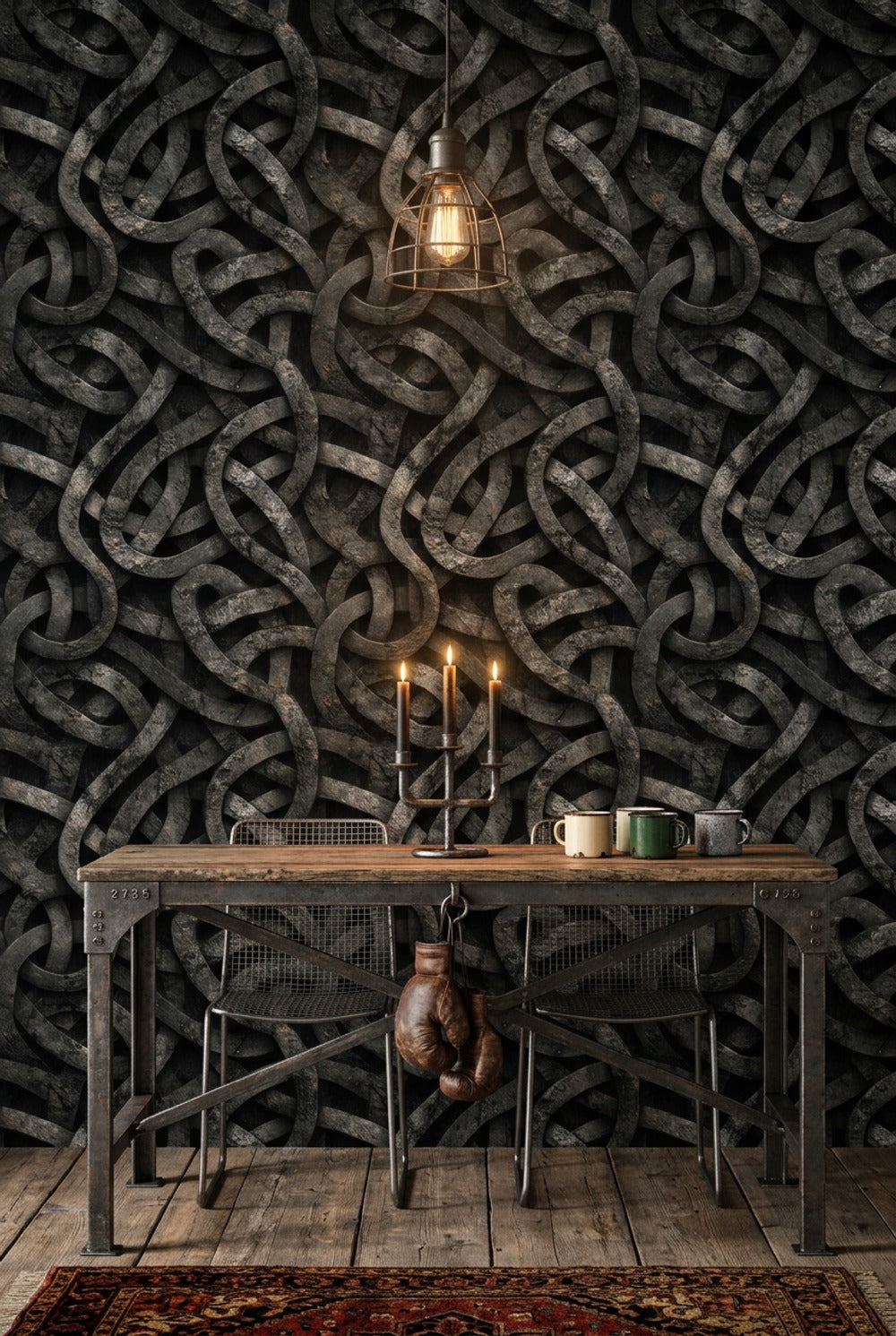 Interwoven Bands Wallpaper 3D Texture Industrial Decorative Mural