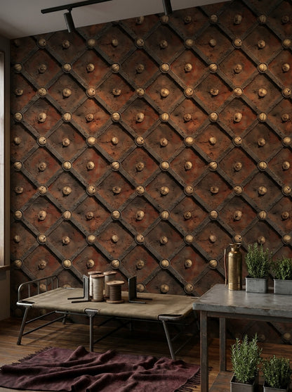 Weathered Metal Wallpaper Trellis Lattice Removable Rivets Wall Double Roll