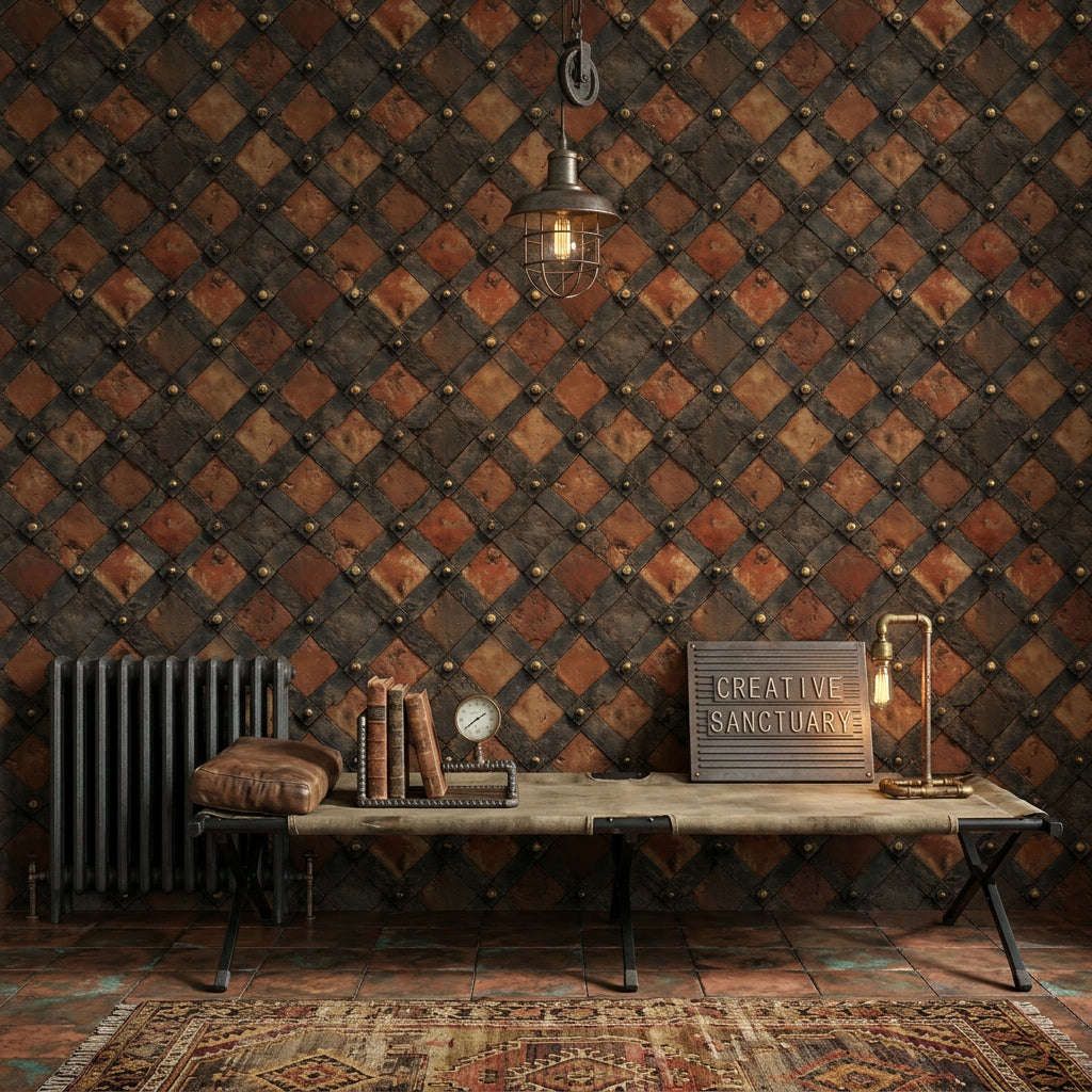 Studded Rivets Wallpaper Industrial Rustic Decorative Mural