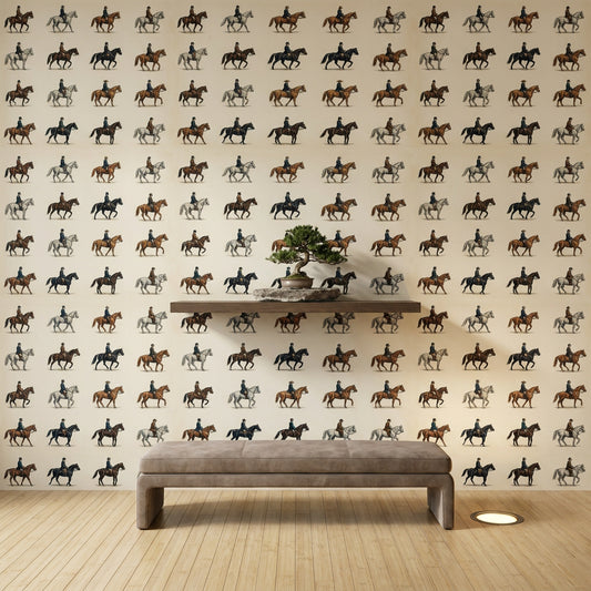 Equestrian Wallpaper Horses Vintage Illustration Removable Wall Decor