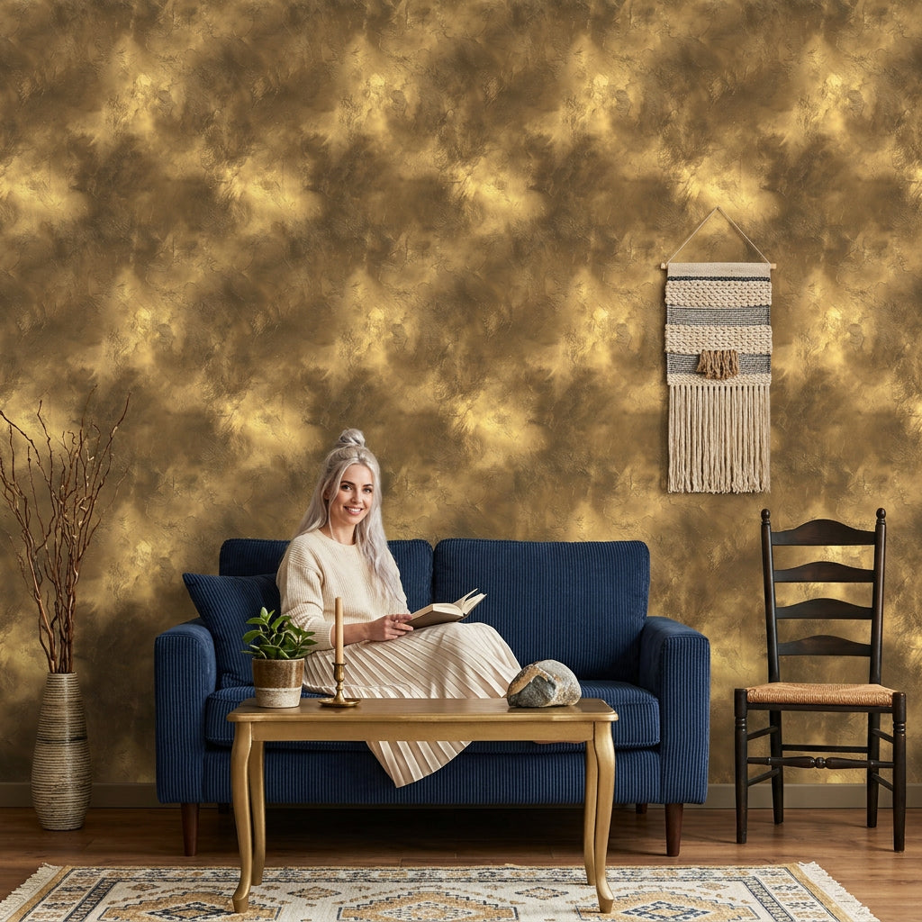 Gold Metallic Wallpaper Abstract Texture Stucco Plaster Removable Wall Decor