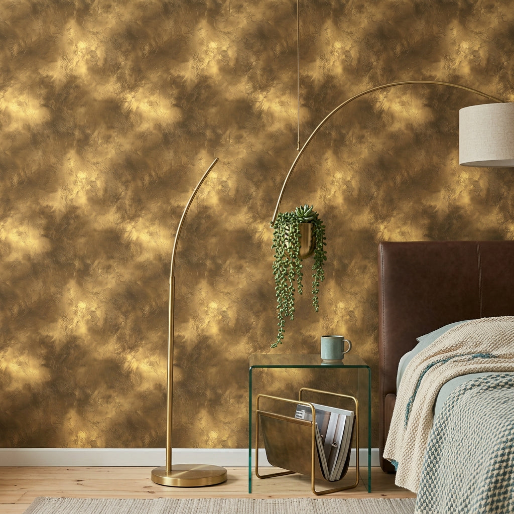 Gold Metallic Wallpaper Abstract Texture Stucco Plaster Removable Wall Decor