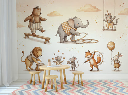 Circus Animals Wallpaper Watercolor Removable Whimsical Wall Decor