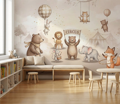 Circus Wallpaper Nursery Watercolor Removable Wall Decor