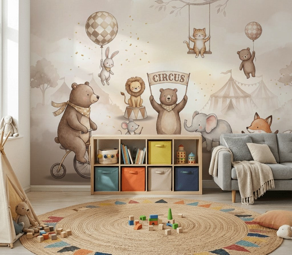 Circus Wallpaper Nursery Watercolor Removable Wall Decor