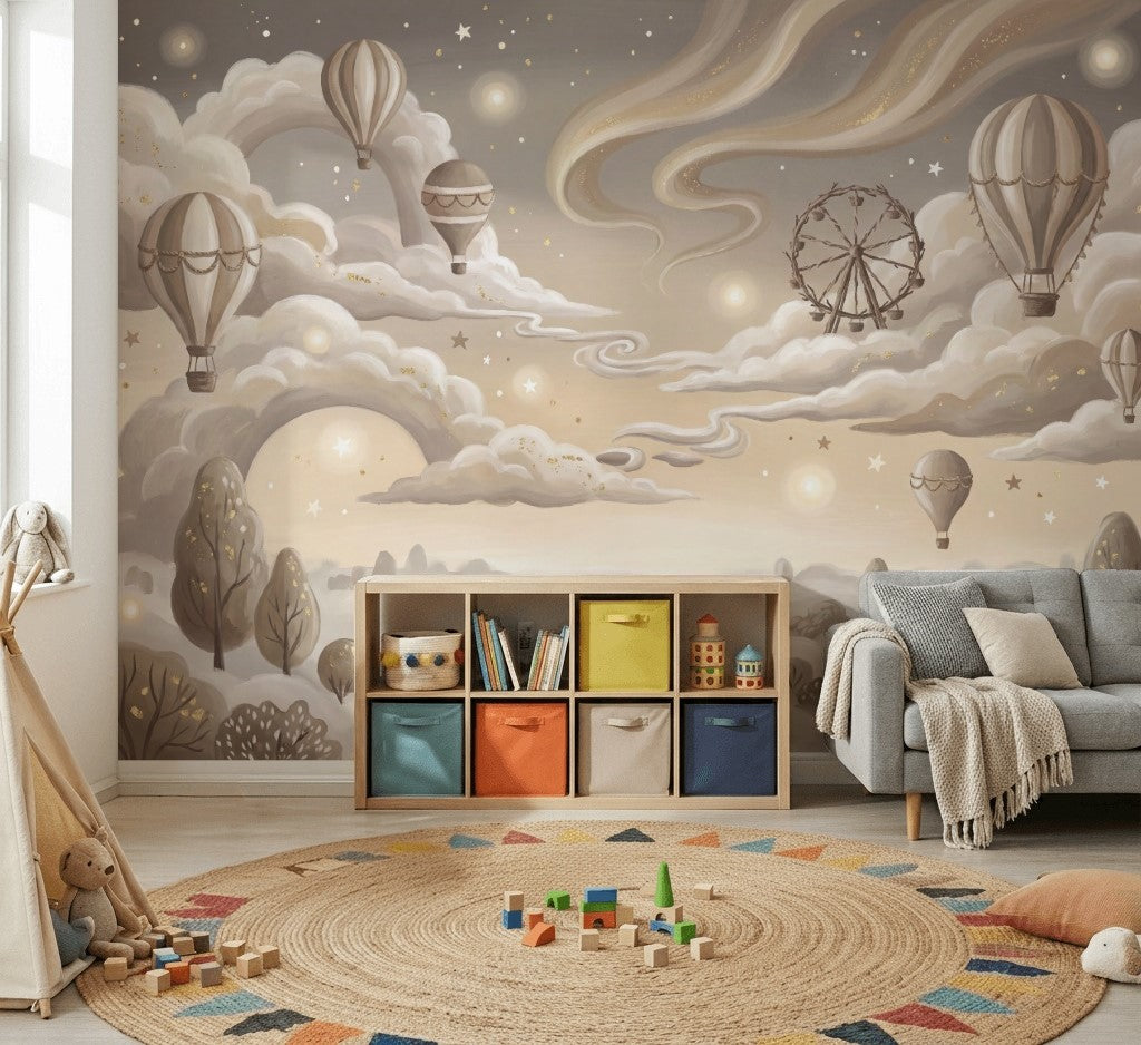 Dreamy Sky Wallpaper Hot Air Balloons Removable Cloudscape Wall Decor