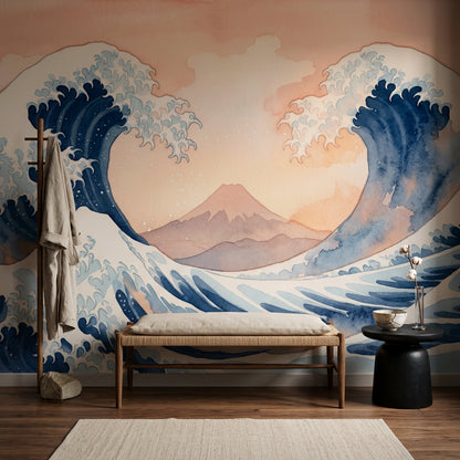 Ocean Waves Wallpaper Watercolor Japanese Inspired Removable Wall Decor