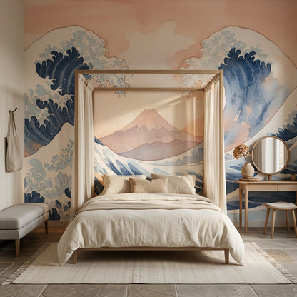 Ocean Waves Wallpaper Watercolor Japanese Inspired Removable Wall Decor