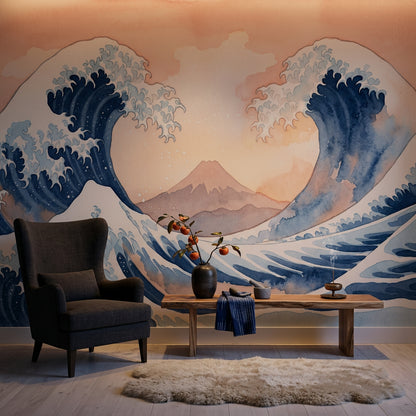 Ocean Waves Wallpaper Watercolor Japanese Inspired Removable Wall Decor