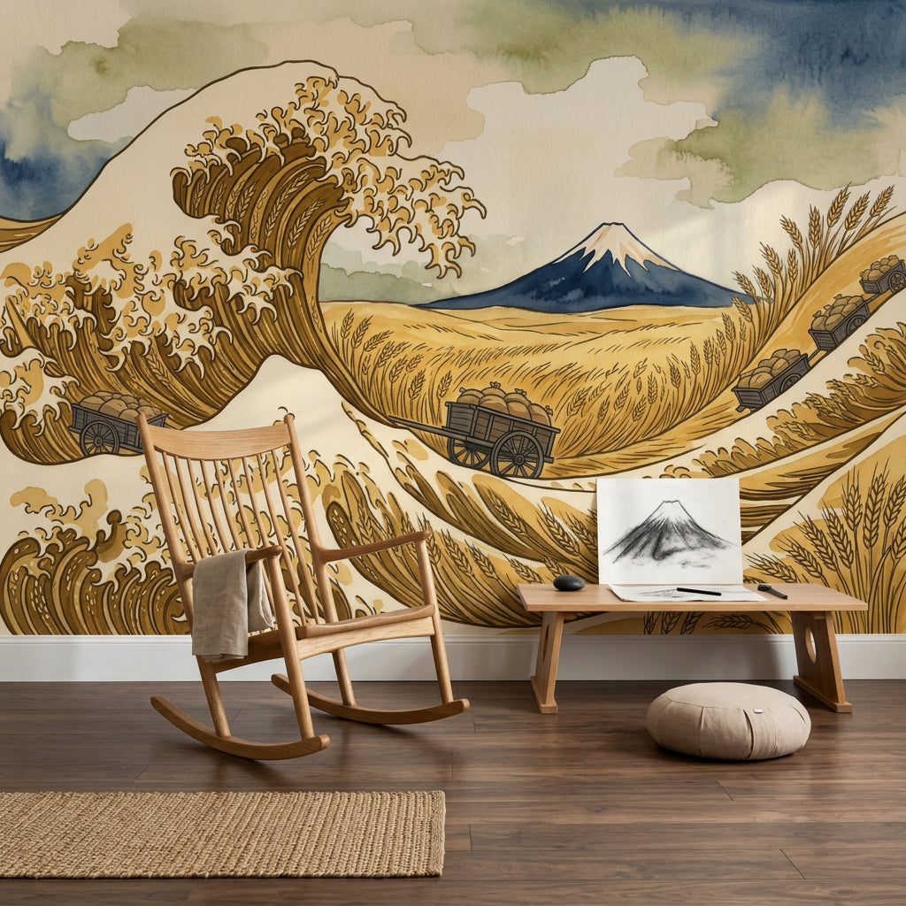 Mount Fuji Wallpaper Japanese Inspired Ocean Wave Wall Mural