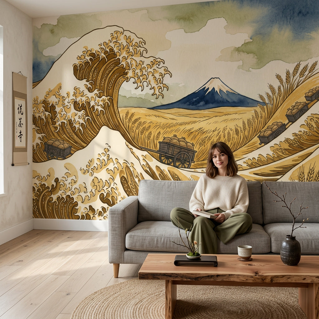 Mount Fuji Wallpaper Japanese Inspired Ocean Wave Wall Mural