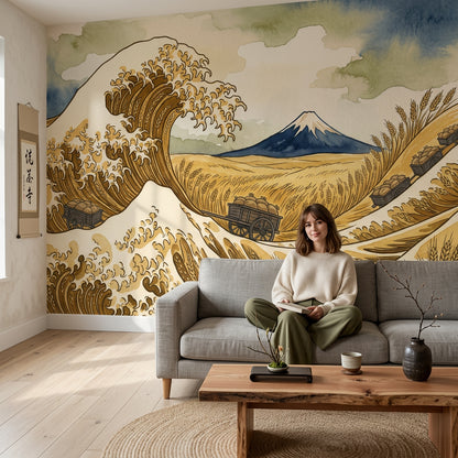 Mount Fuji Wallpaper Japanese Inspired Ocean Wave Wall Mural