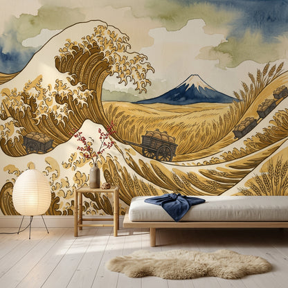 Mount Fuji Wallpaper Japanese Inspired Ocean Wave Wall Mural