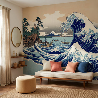 Great Wave Wallpaper Japanese Seascape Woodblock Print Removable Wall Decor