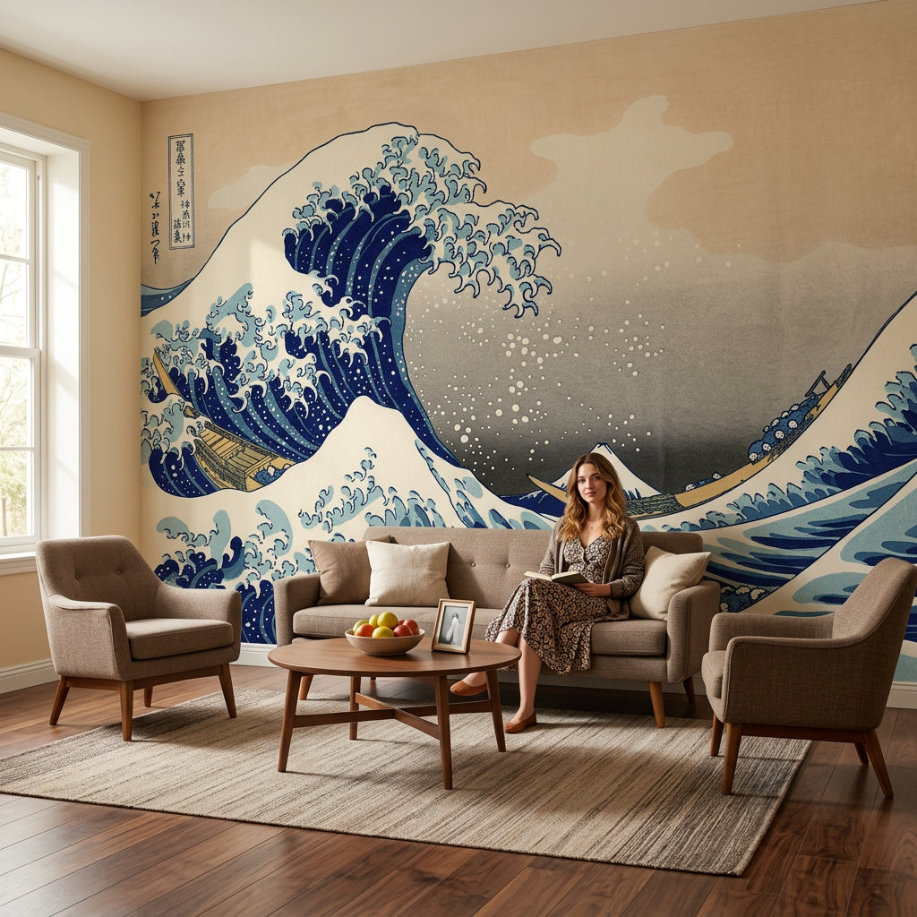 Great Wave Wallpaper Japanese Seascape Woodblock Print Removable Wall Decor