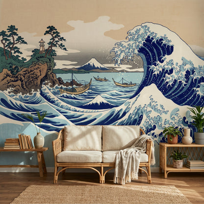 Great Wave Wallpaper Japanese Seascape Woodblock Print Removable Wall Decor