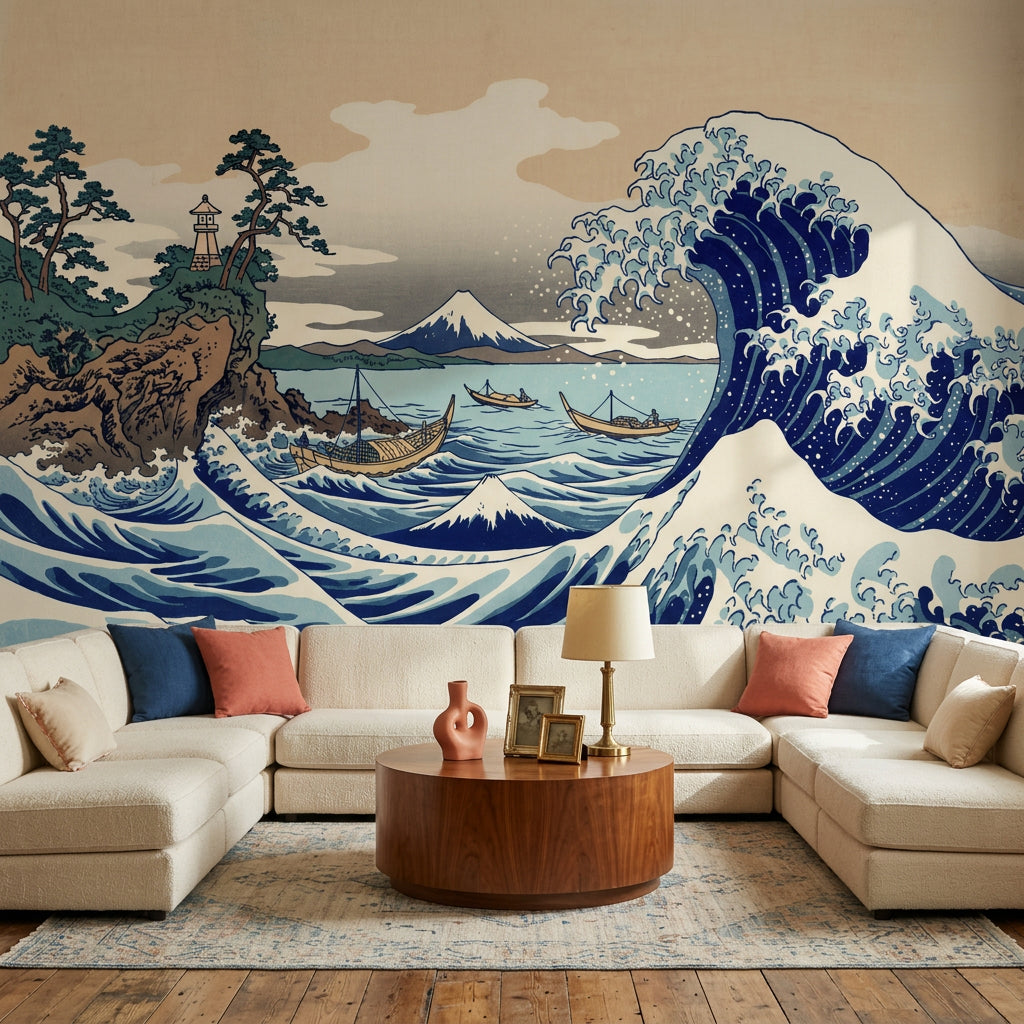Great Wave Wallpaper Japanese Seascape Woodblock Print Removable Wall Decor