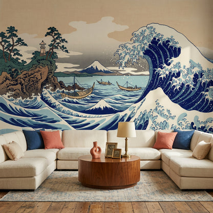 Great Wave Wallpaper Japanese Seascape Woodblock Print Removable Wall Decor