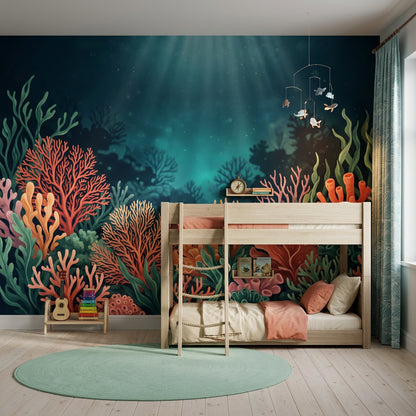 Dark Underwater Wallpaper Coral Reef Ocean Blue Wall Mural