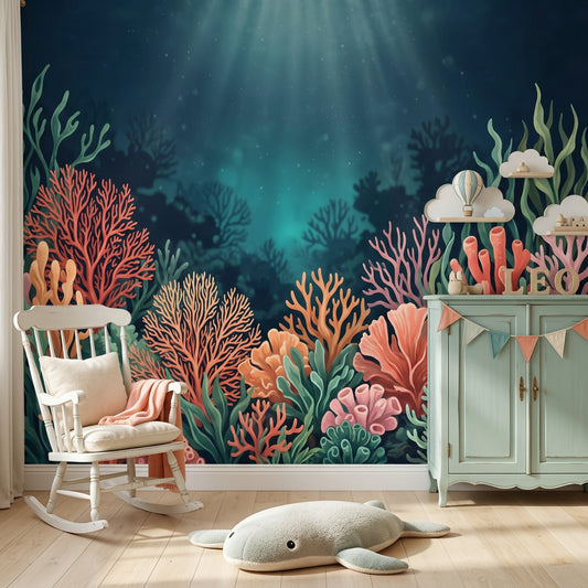 Dark Underwater Wallpaper Coral Reef Ocean Blue Wall Mural