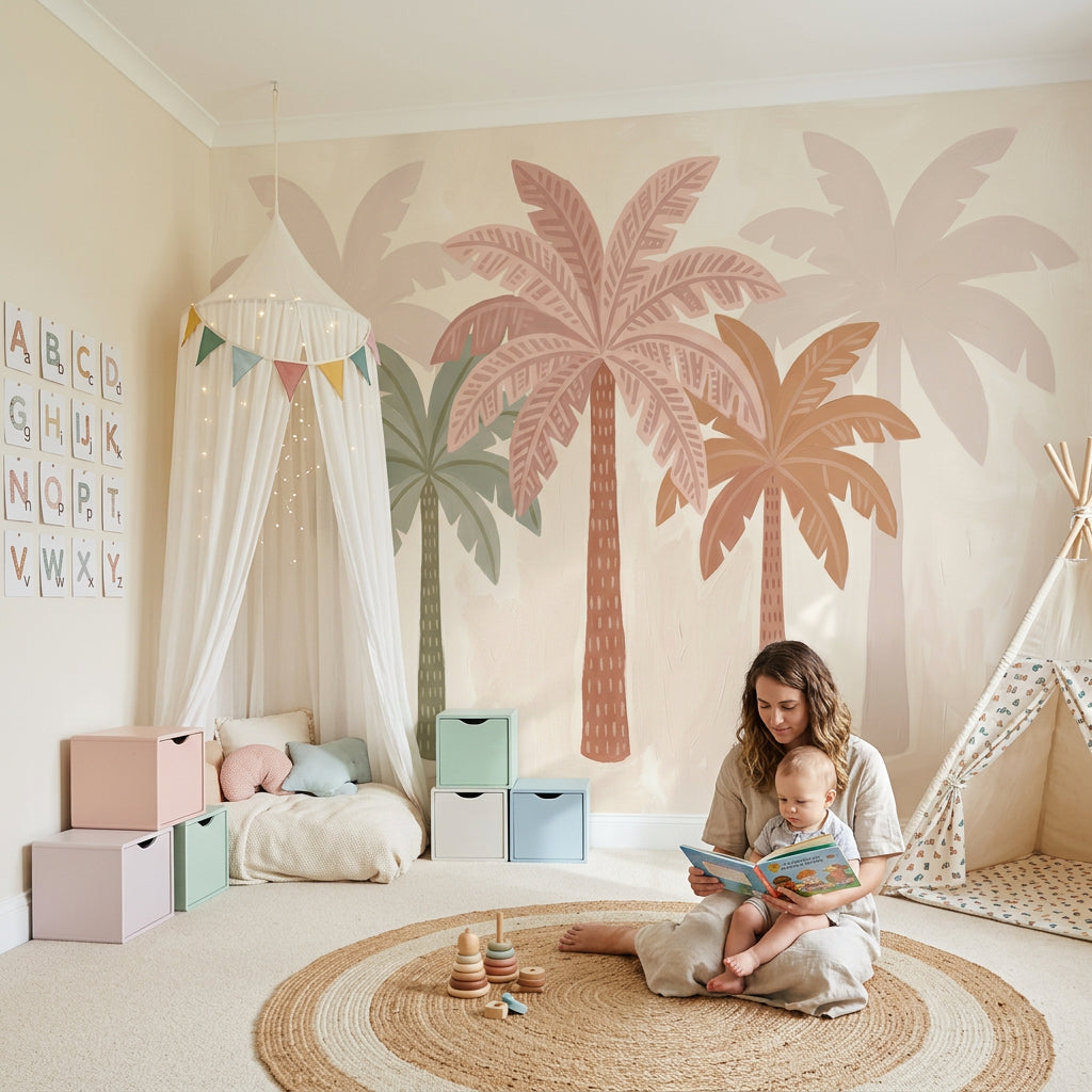 Palm Trees Wallpaper Pastel Tropical Wall Mural