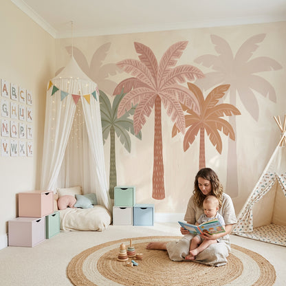 Palm Trees Wallpaper Pastel Tropical Wall Mural
