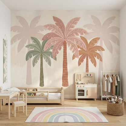 Palm Trees Wallpaper Pastel Tropical Wall Mural