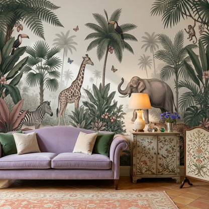 Muted Green Wallpaper Safari Removable Tropical Wall Decor