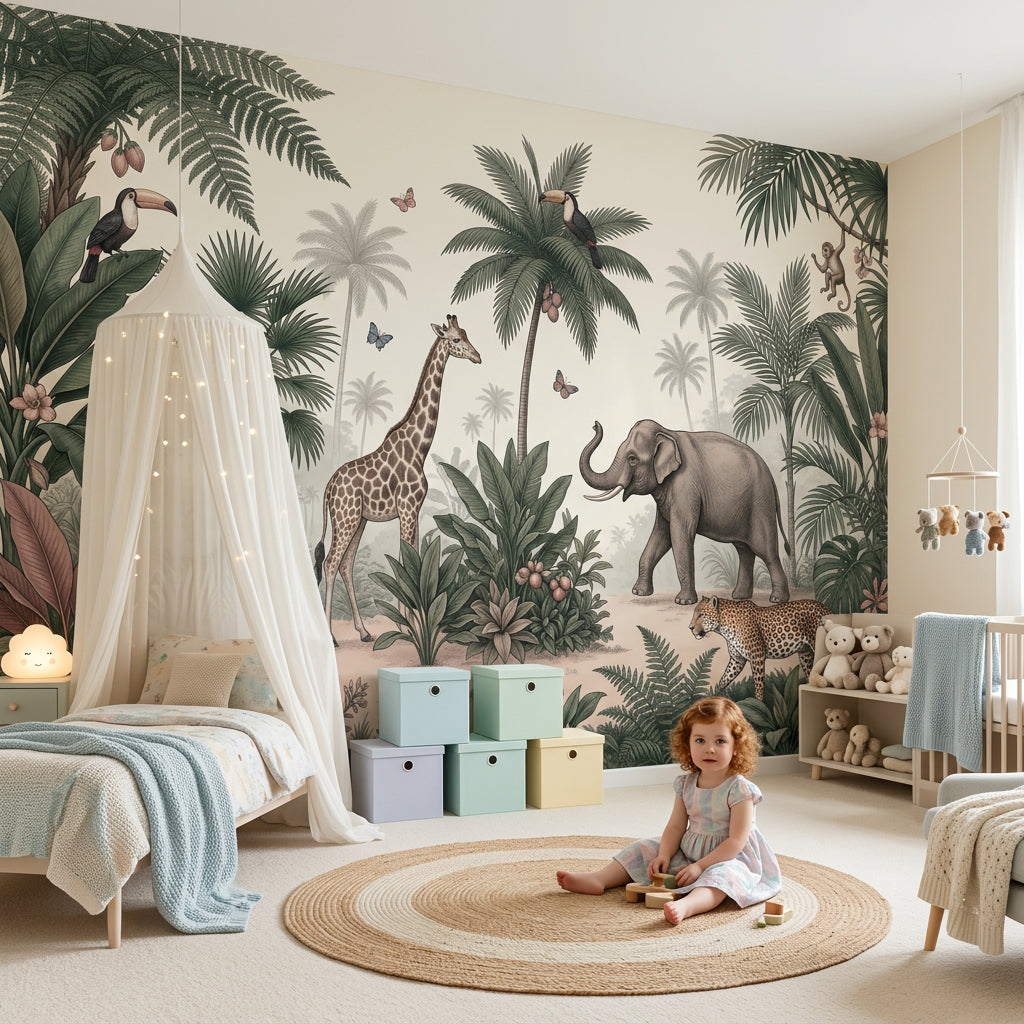 Muted Green Wallpaper Safari Removable Tropical Wall Decor